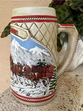 Vintage 1985 Budweiser Clydesdale Horses “A” Series stein Handcrafted in Brazil